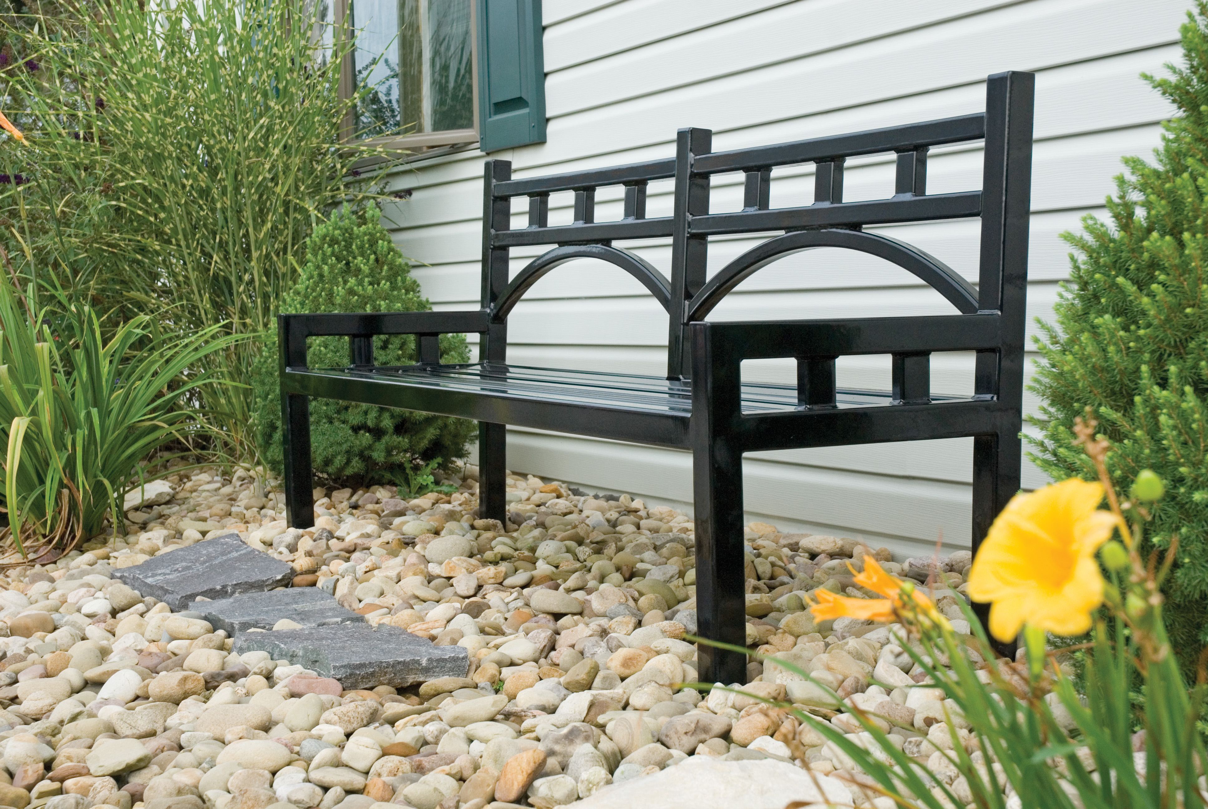 Feature Liberty Bench With Back 6Ft Glossblack Residential