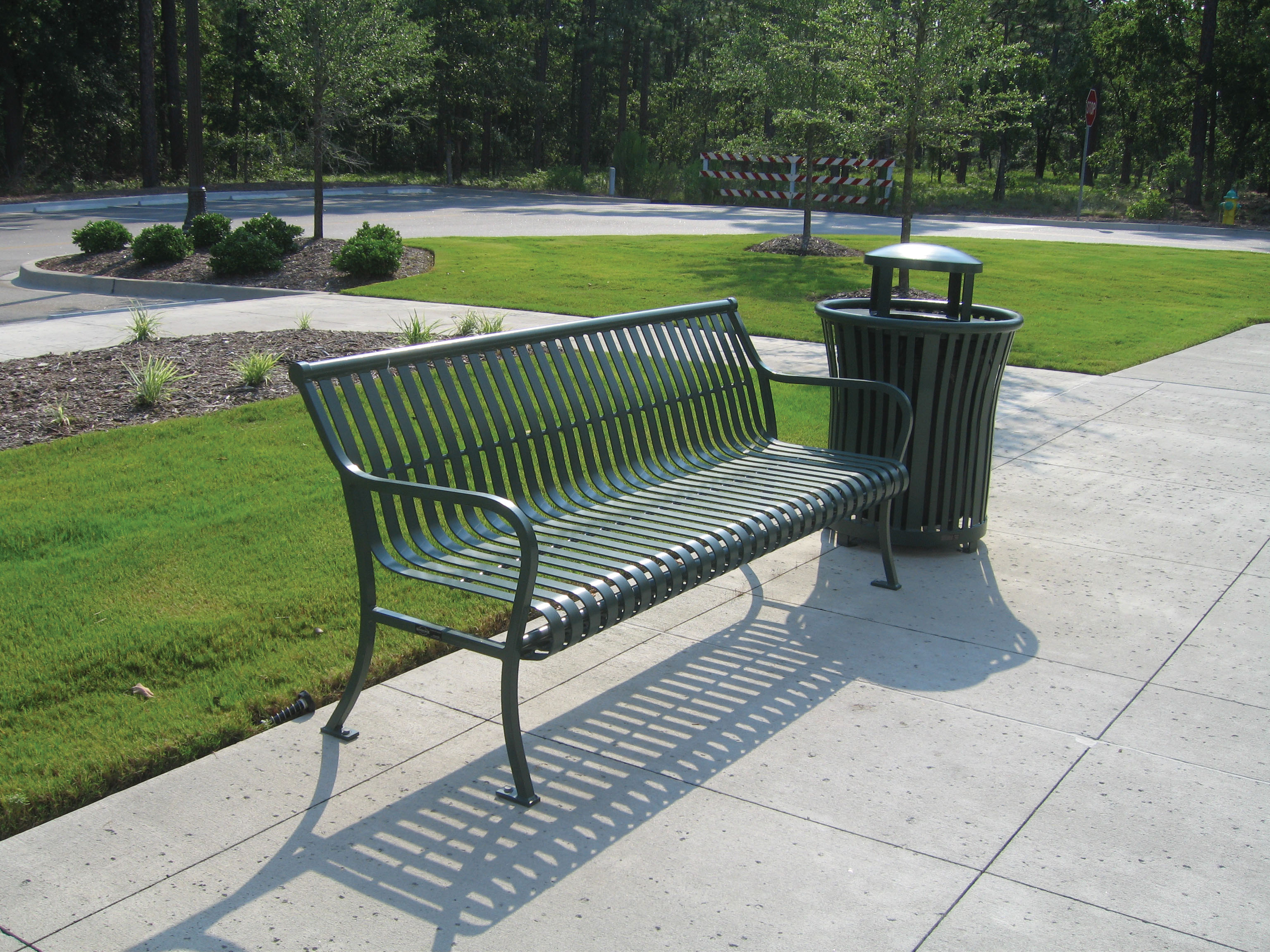 Pullman Bench With Back 6Ft Harmony Litter Receptacle 32Gal Verdigreen Retail Myrtlebeachsc