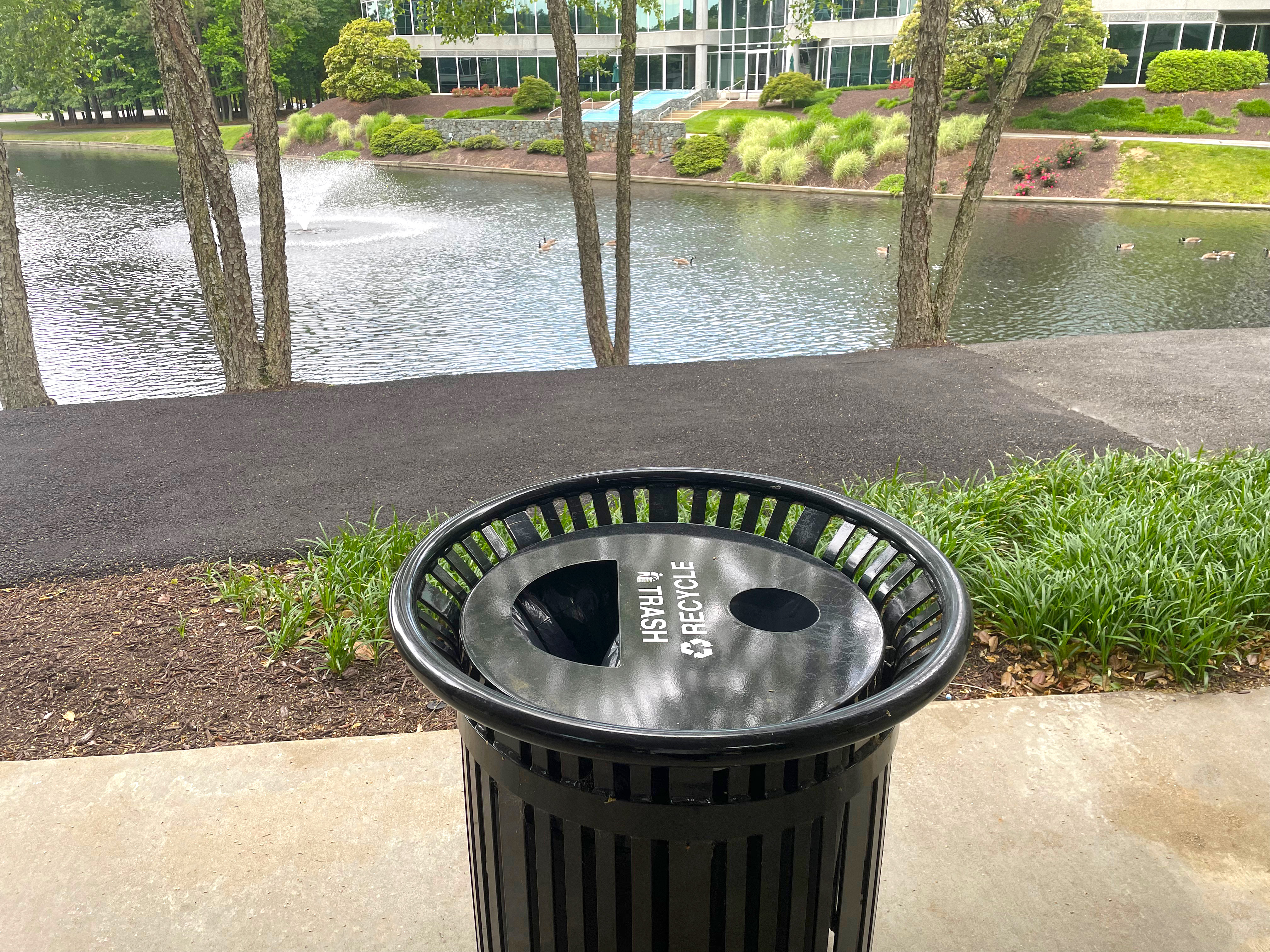 Midtown Split Lid Litter Recycling Recycle Gloss Black Corporate Officecomplex Richmondva