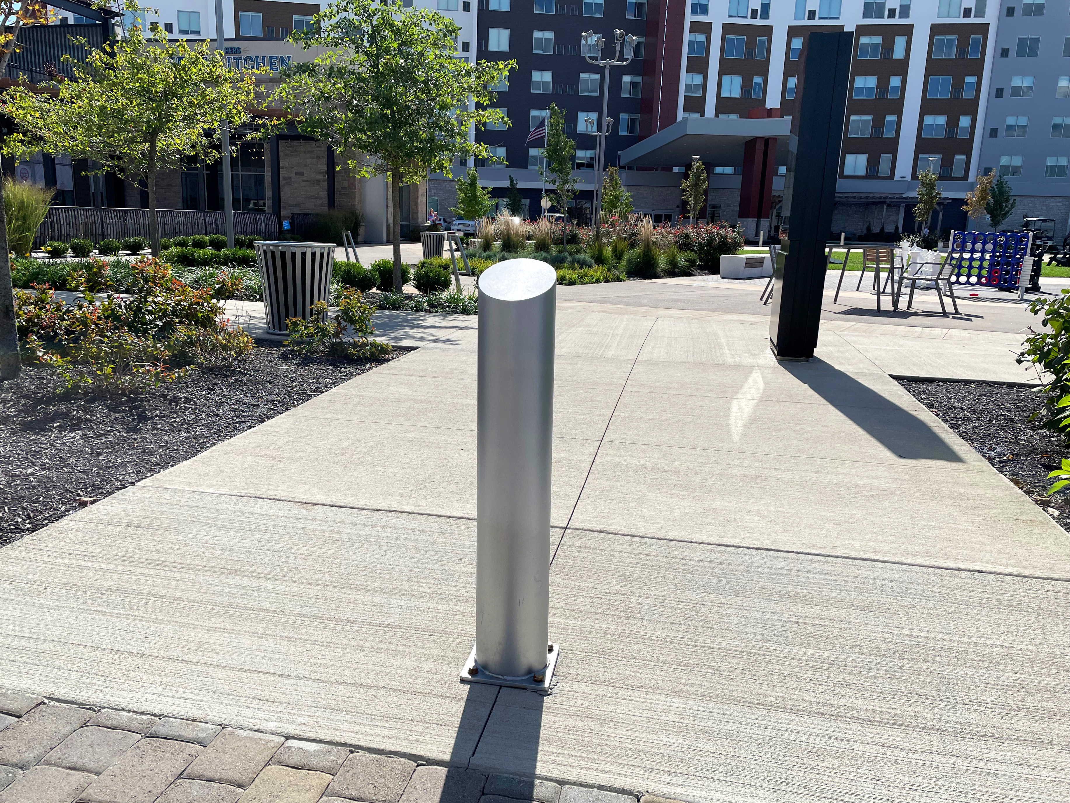 Harbor Straight Angled Bollard Baseplate Sparklesilver Retail Mixedusedevelopment Fishersin