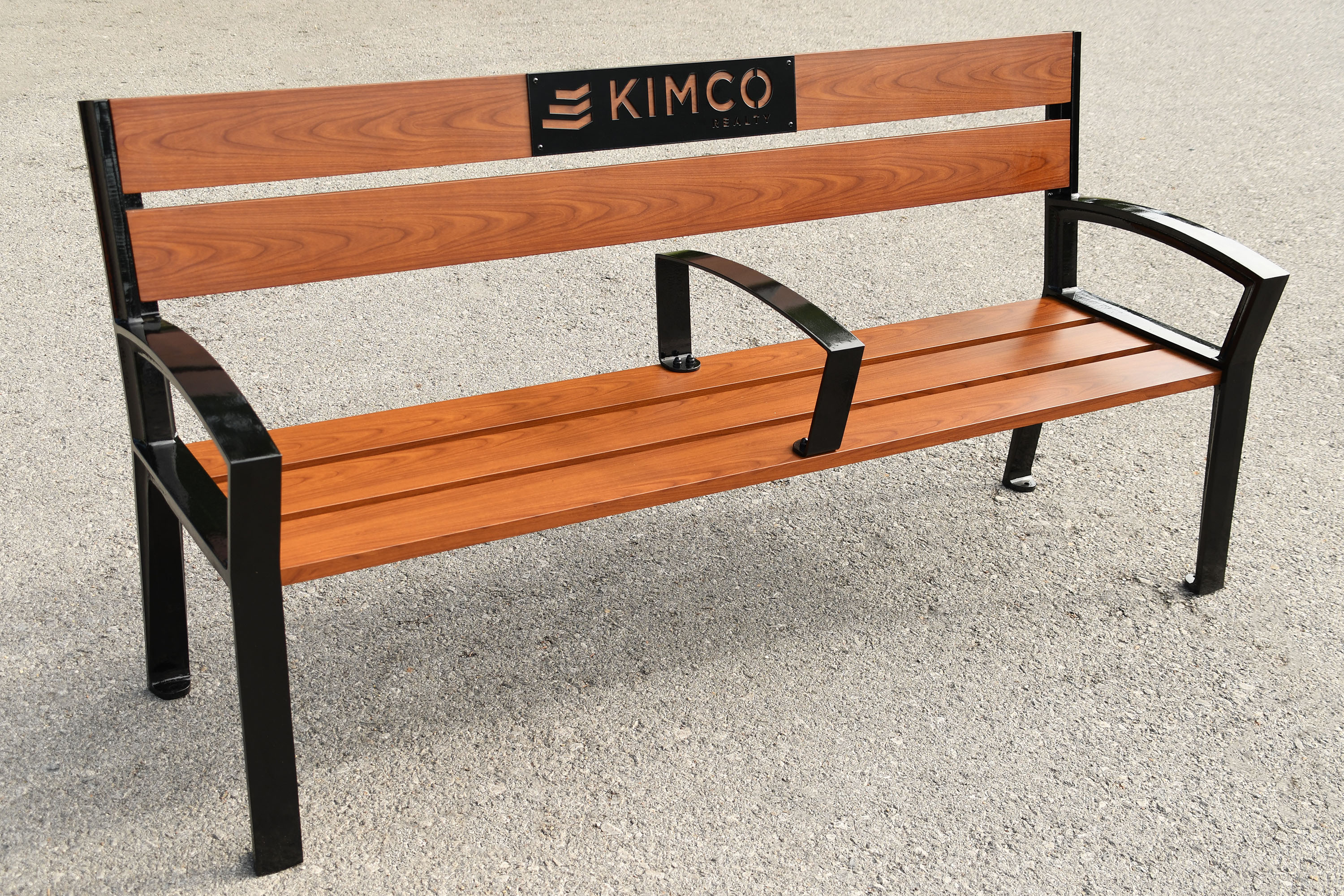 Everett Bench With Back 6Ft Custom Center Arm Custom Logo Custom Woodgrainaluminum Cherryflame (1)