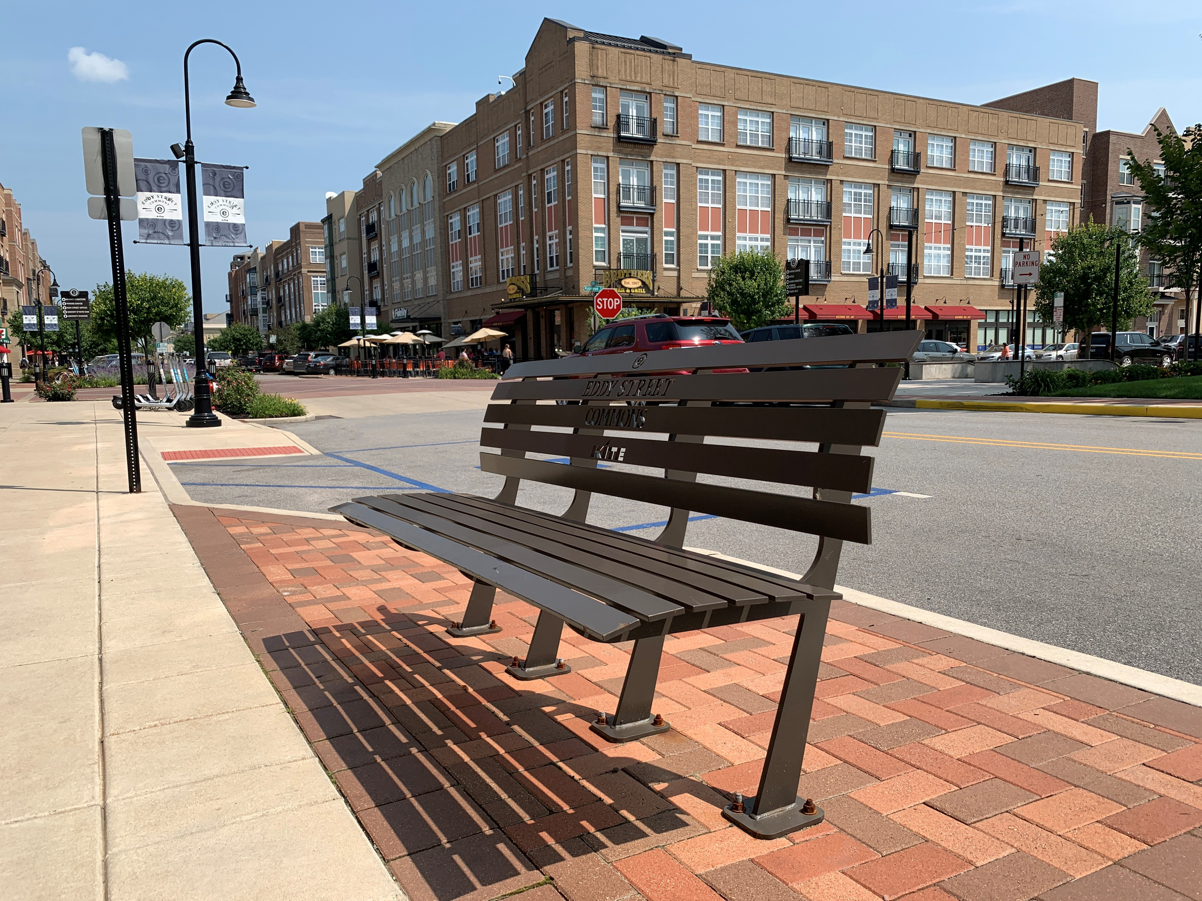 Carson Bench With Back 6Ft Bronze Lasercut Residential Retail Streetscape Southbendin