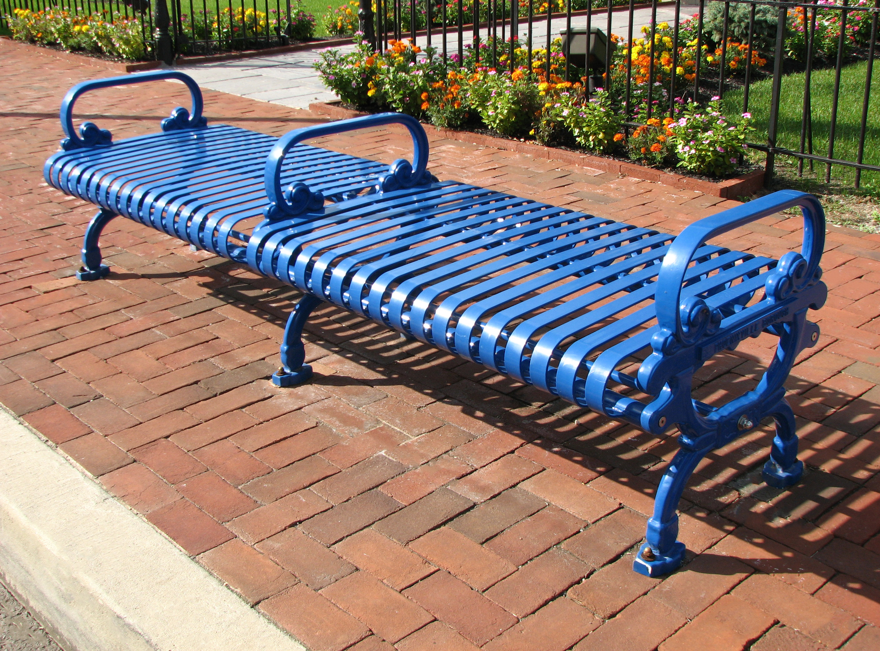 Lamplighter Bench Without Back Centerarm Nantucketblue Municipal Streetscape Phoenixvillepa