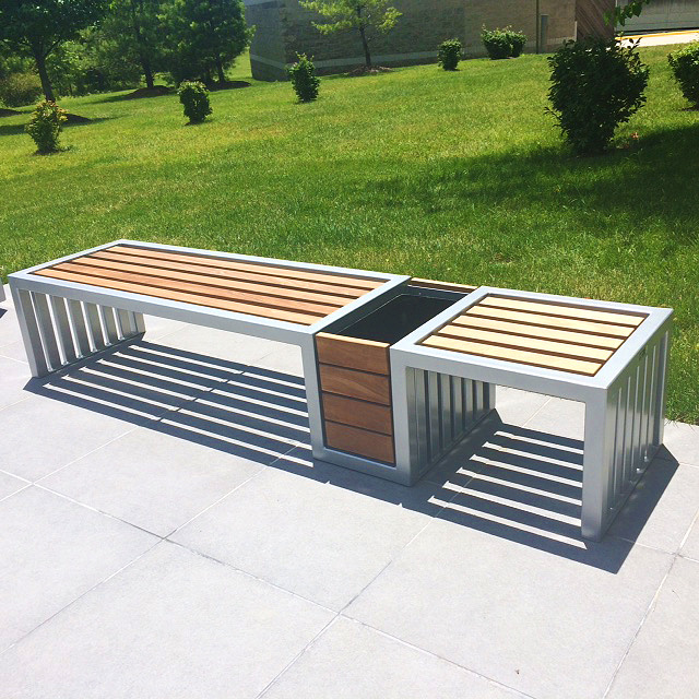 Plaza Bench With Planter 6Ft Quicksilver Ipe Corporate