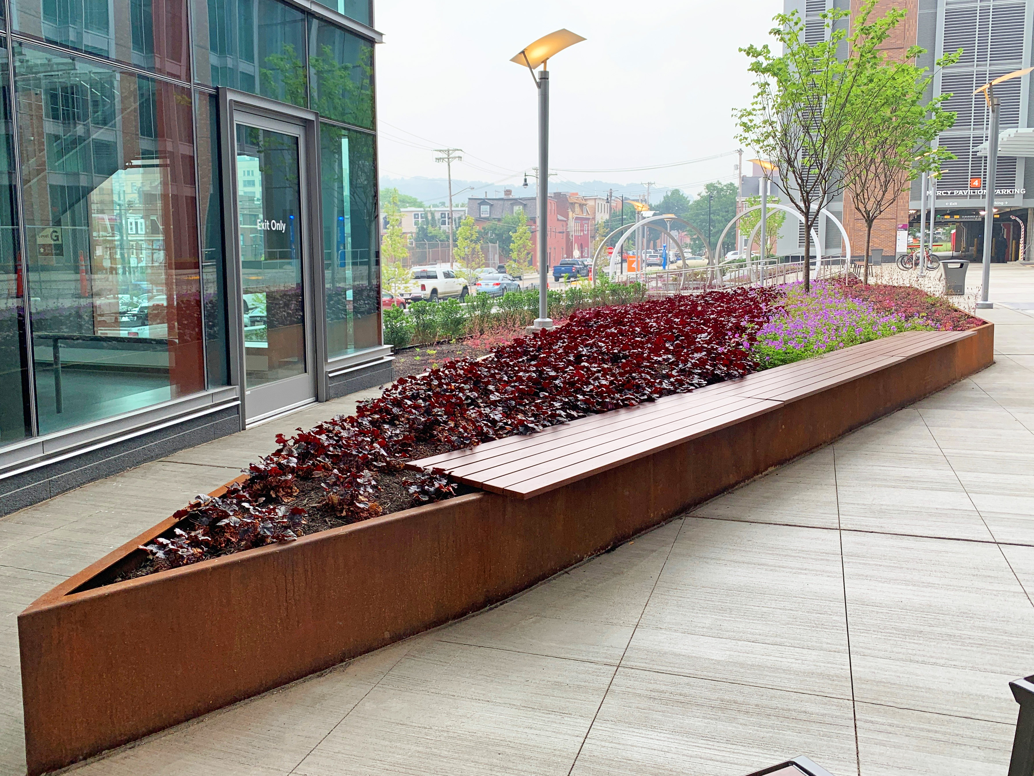 Custom Planter Bench Weathering Steel Healthcare Facility