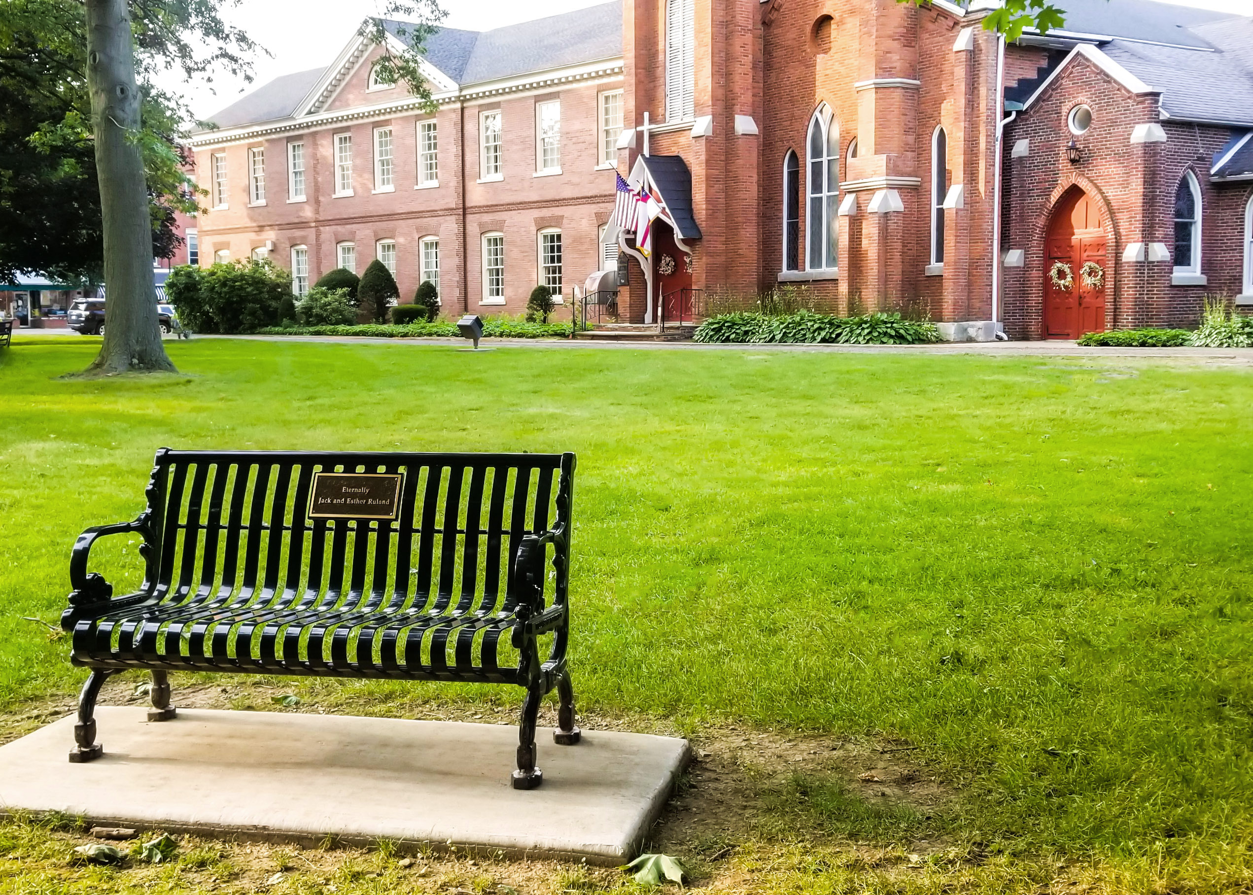 Lamplighter Bench With Back 4Ft Plaque Church Matteblack Rochesterny