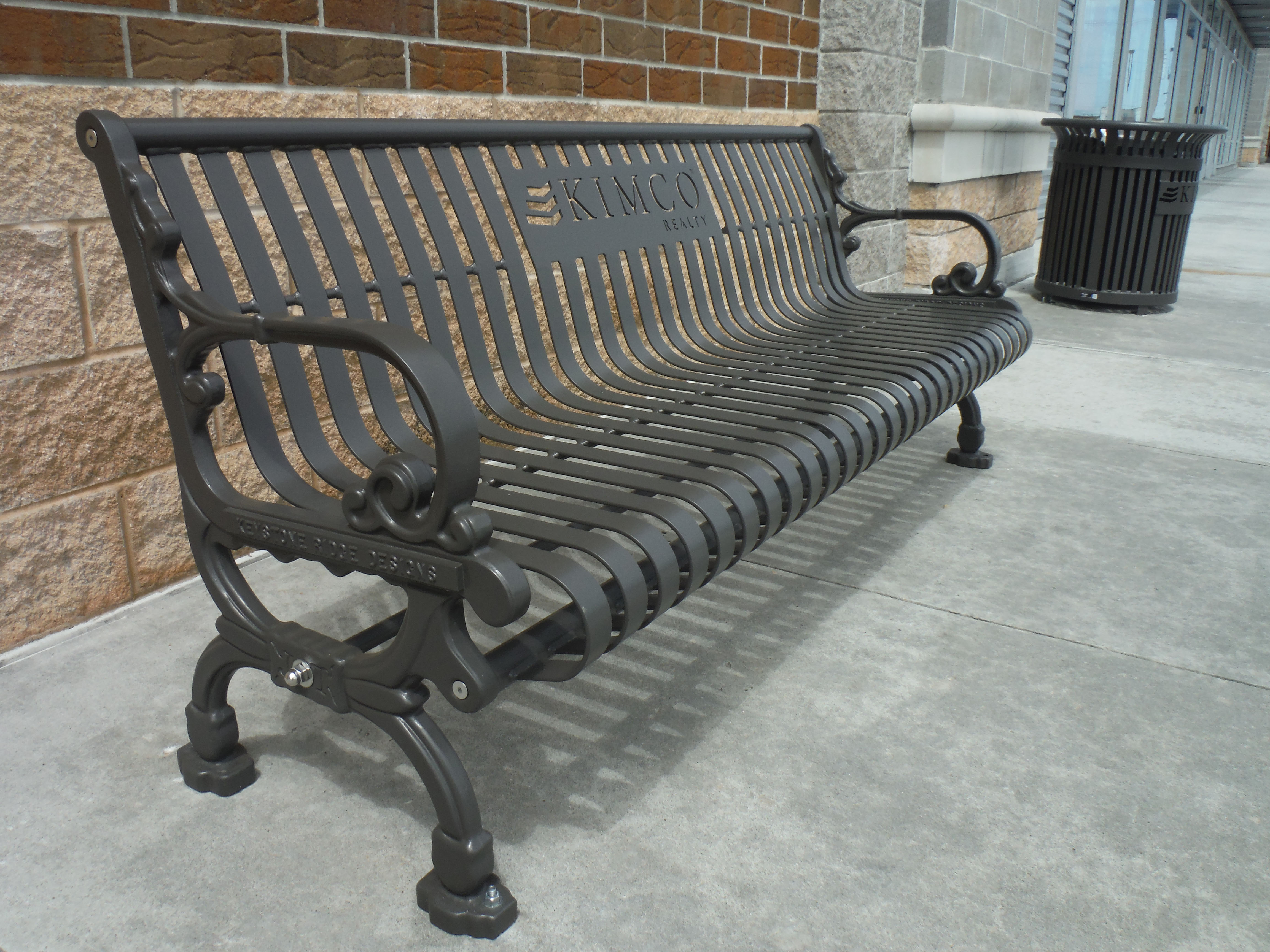 Lamplighter Bench With Back 6Ft Lasercut Midtown Litter Receptacle 32Gal Charcoal Retail