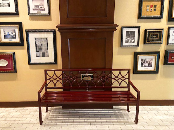 Kilian Bench With Back 6Ft Plaque Burgundy Memorial Corporate Oklahomacityok