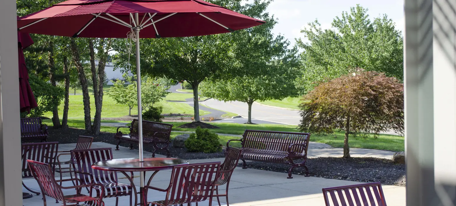 Courtyard Table Burgundy Umbrella Corporate Warrendalepa