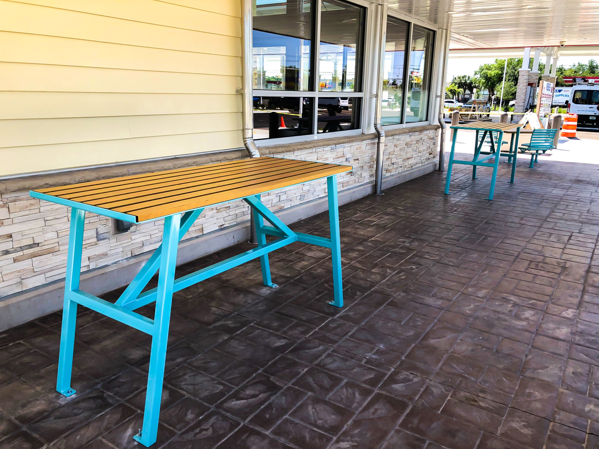 Breakwater Harvest Table 8Ft Barheight Customteal Retail Grocerystore Miamifla