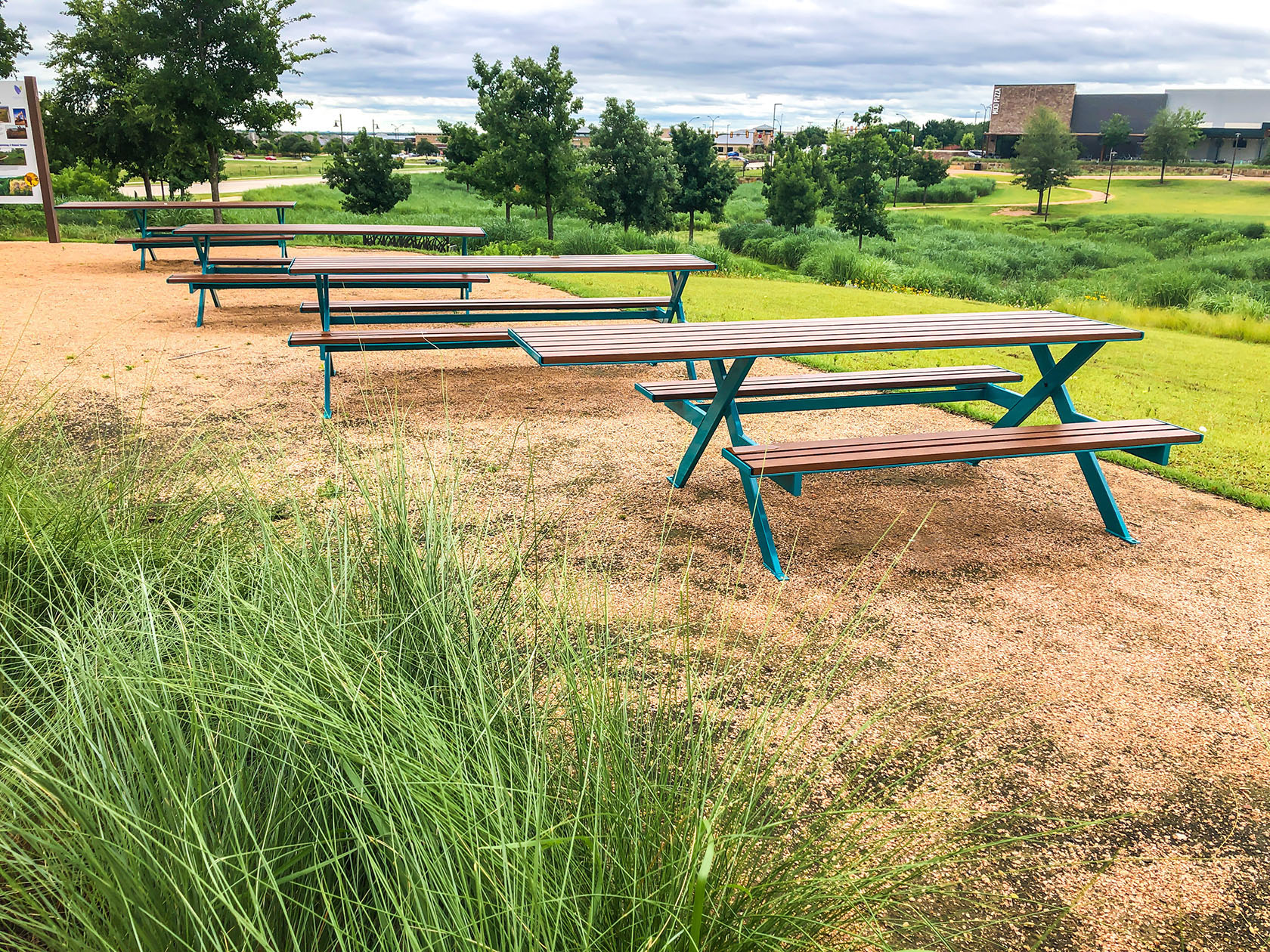 Breakwater Picnic Table Turquoise Wood Grain Aluminum ADA Park
