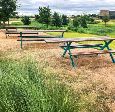 Breakwater Picnic Table Turquoise Wood Grain Aluminum ADA Park