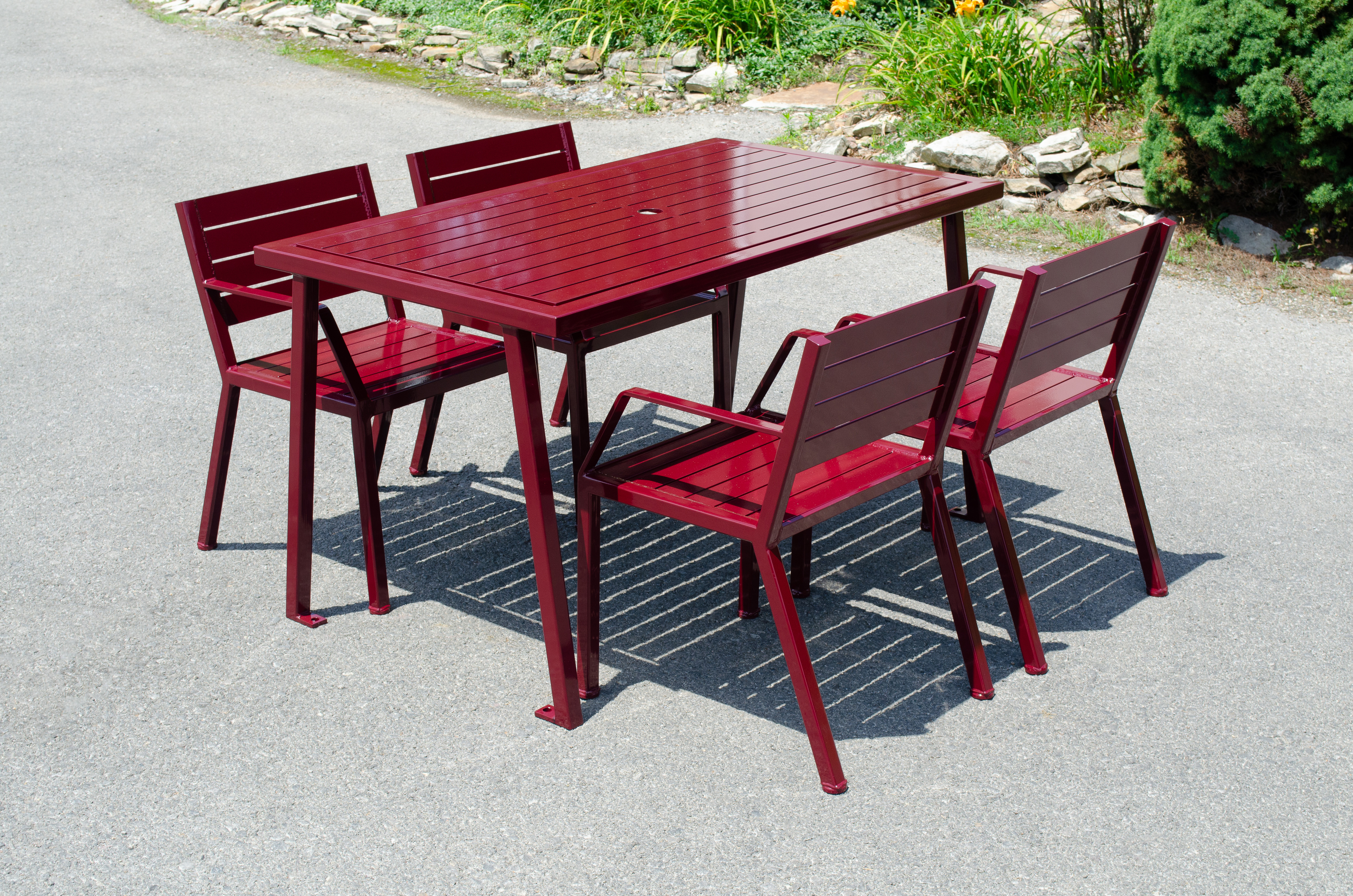 Enzo Rectangular Table Set Steel Burgundy