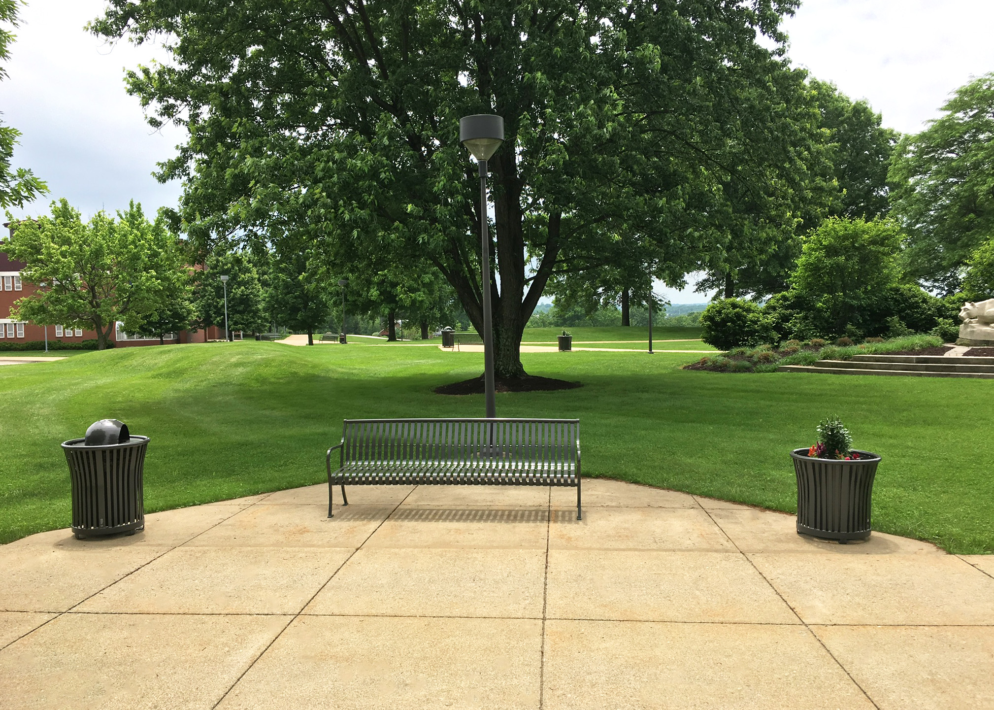 Pullman Bench With Back 6Ft Harmony Litter Receptacle 32Gal Domelid Planter Charcoal Education University Fayettepa