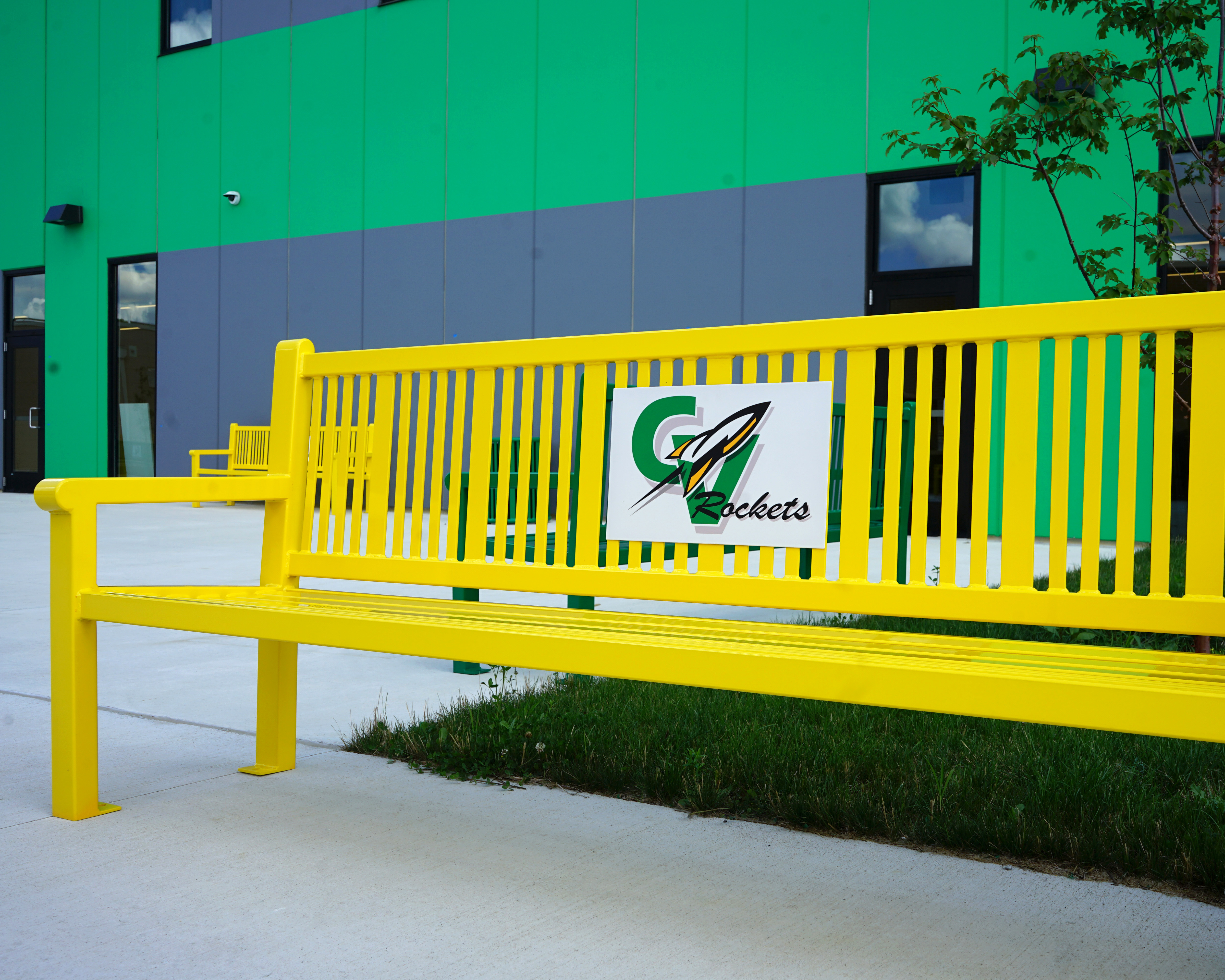 Reading 8Ft Bench With Back Yellow Keyshieldart Schoollogo (1)