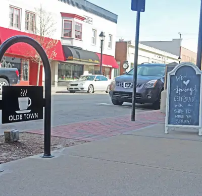 Sonance 1Loop Bike Rack Lasercut Logo Streetscape