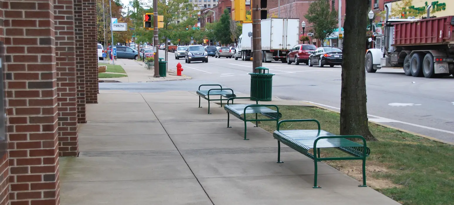 Pullman Bench Without Back Midtown Litter Receptacle 32Gal Evergreen Municipal Streetscape Butlerpa