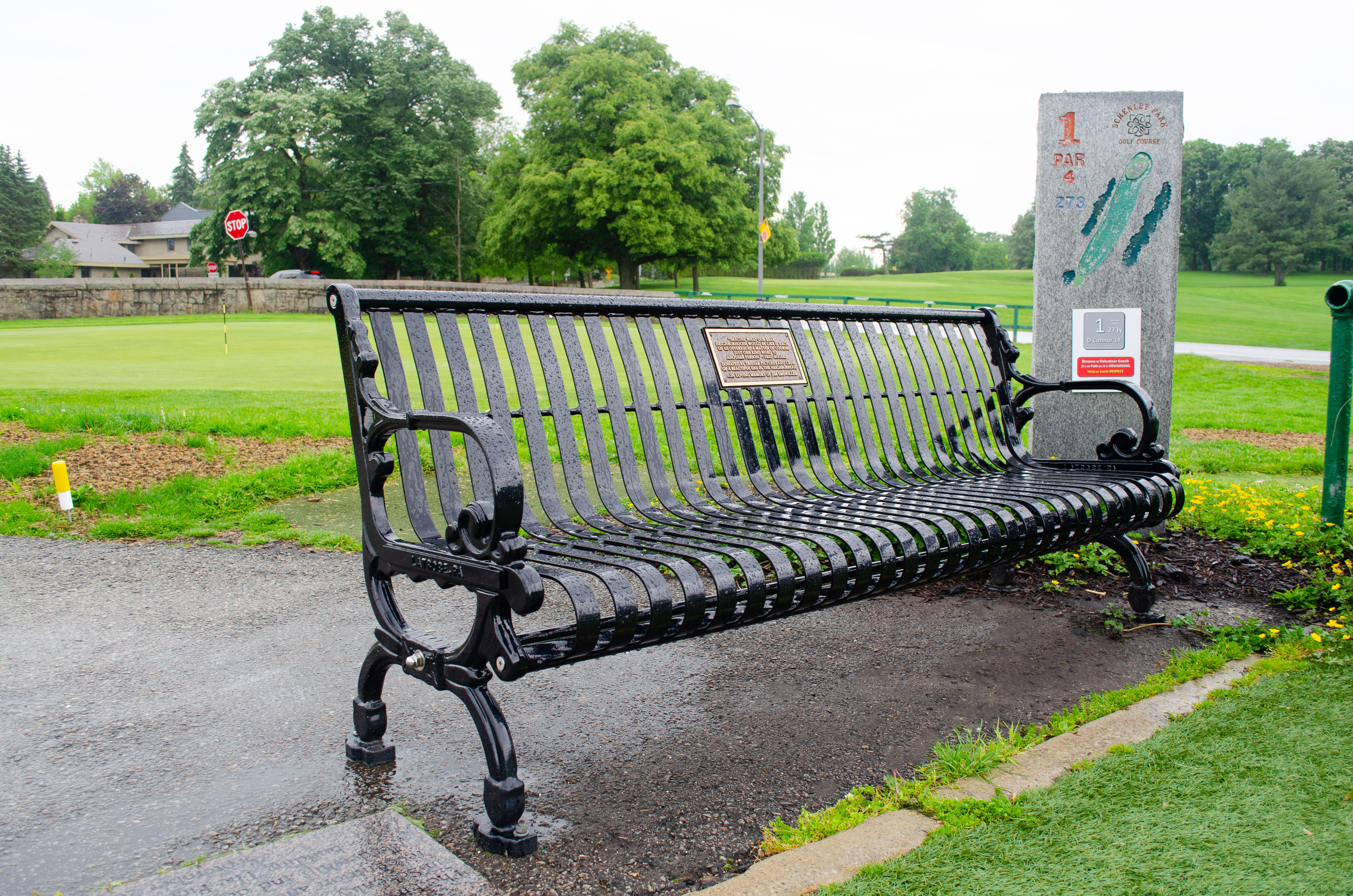 Lamplighter Bench With Back 6Ft Plaque Glossblack Park Golfcourse Memorial Pittsburghpa