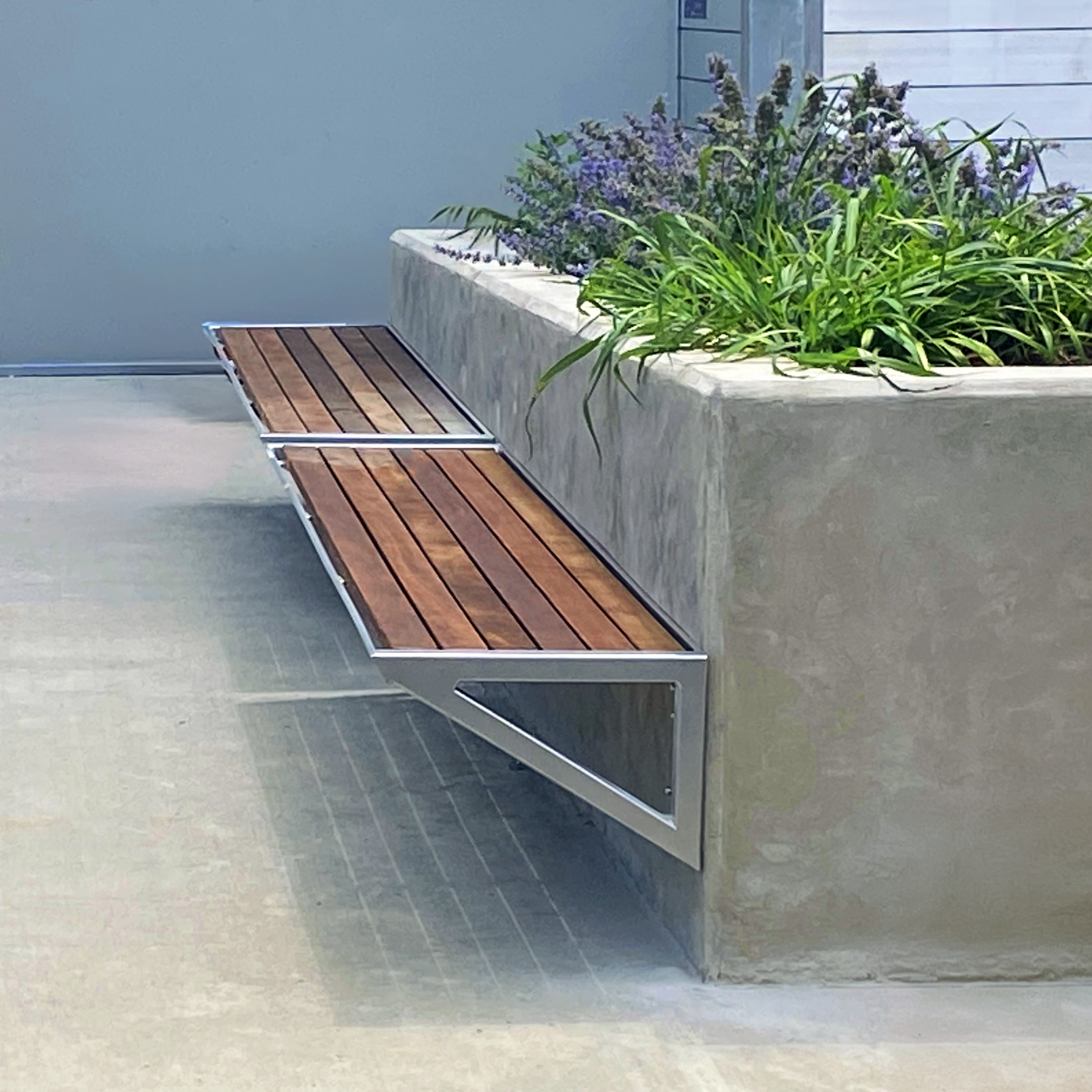 Enzo Bench Without Back 8Ft Ipe Sparklesilver Custom Wall Mount Equinixny3