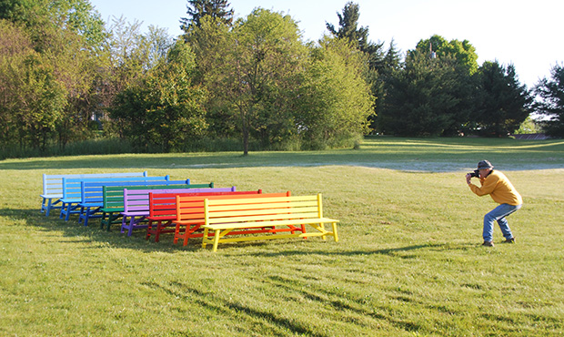 Colored Outdoor Keystone Benches