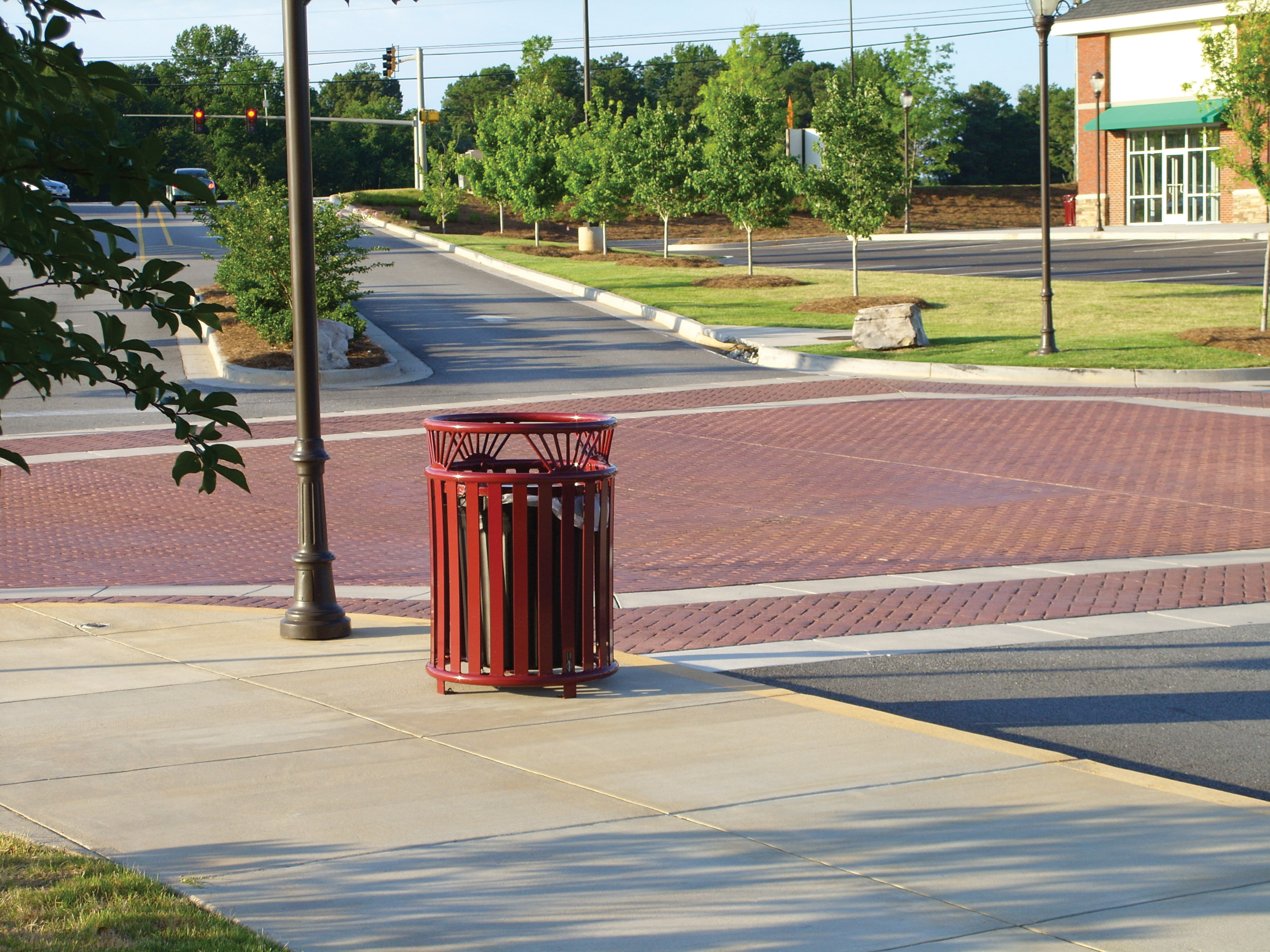 Catalina Litter Receptacle 32Gal Burgundy Municipal Streetscape (2)
