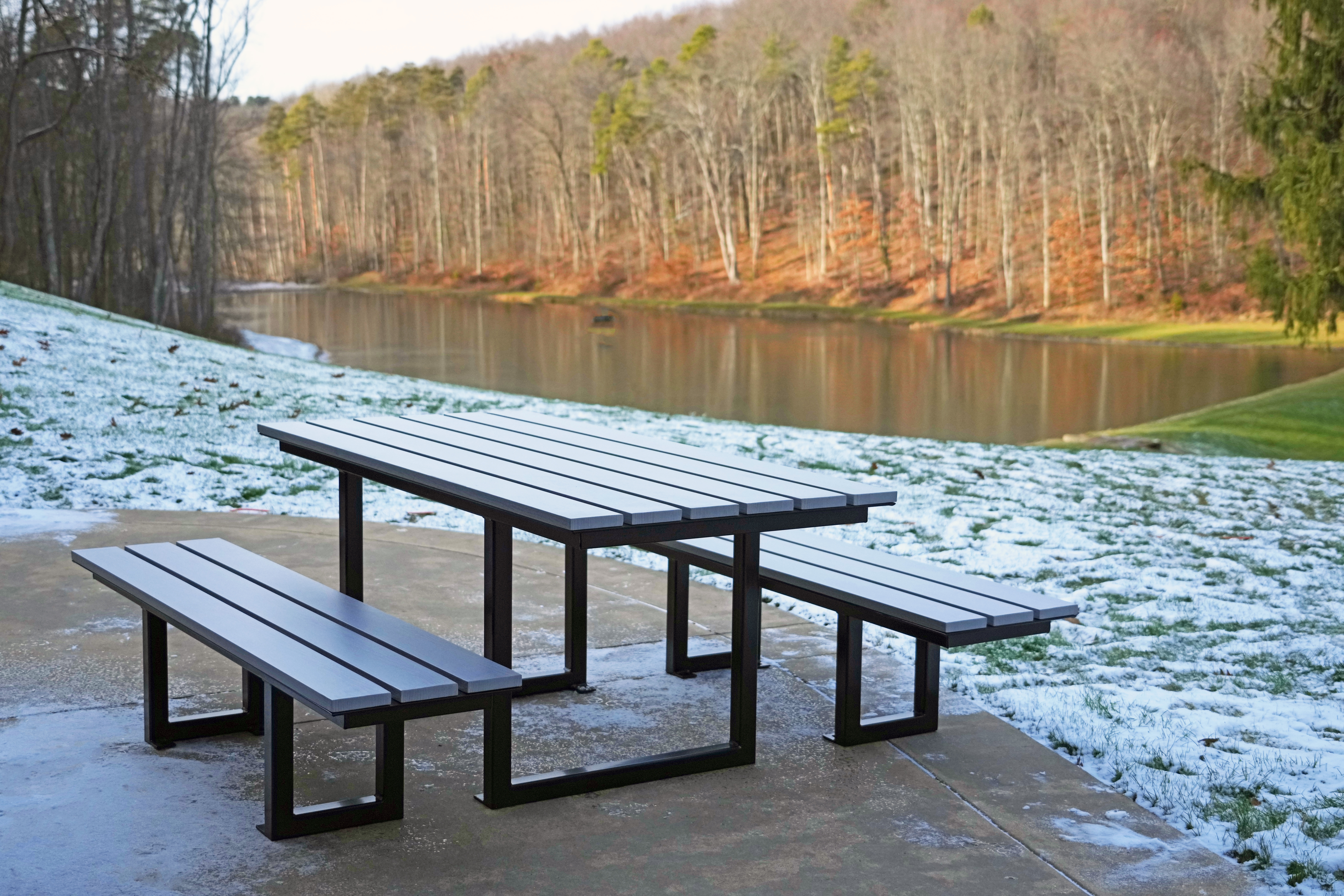 Wilmington Table Set 6Ft Glossblack Woodgrainaluminum Weatheredgray Park Lake