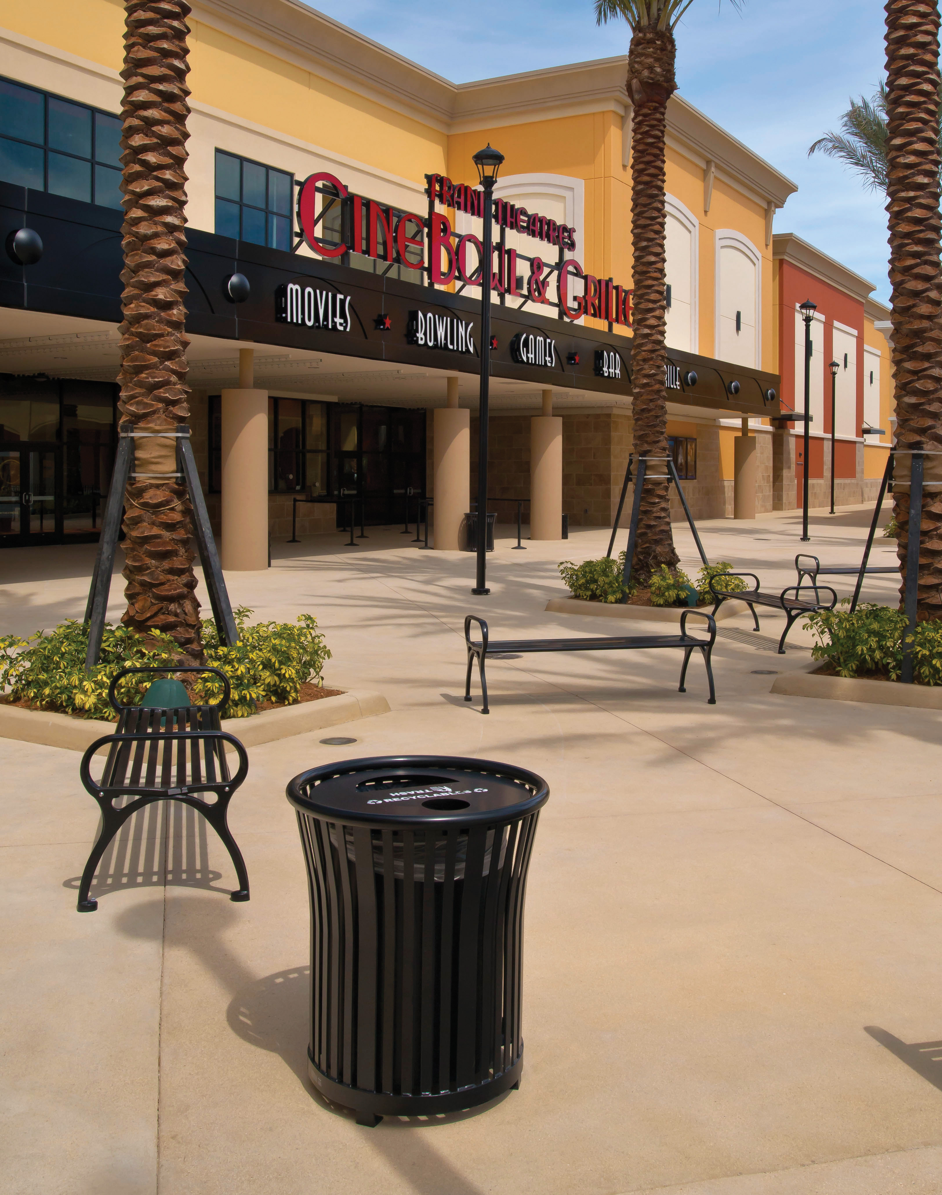 Schenley Bench Without Back 6Ft Harmony Litter Recycle Receptacle 32Gal Matteblack Retail Delrayfl