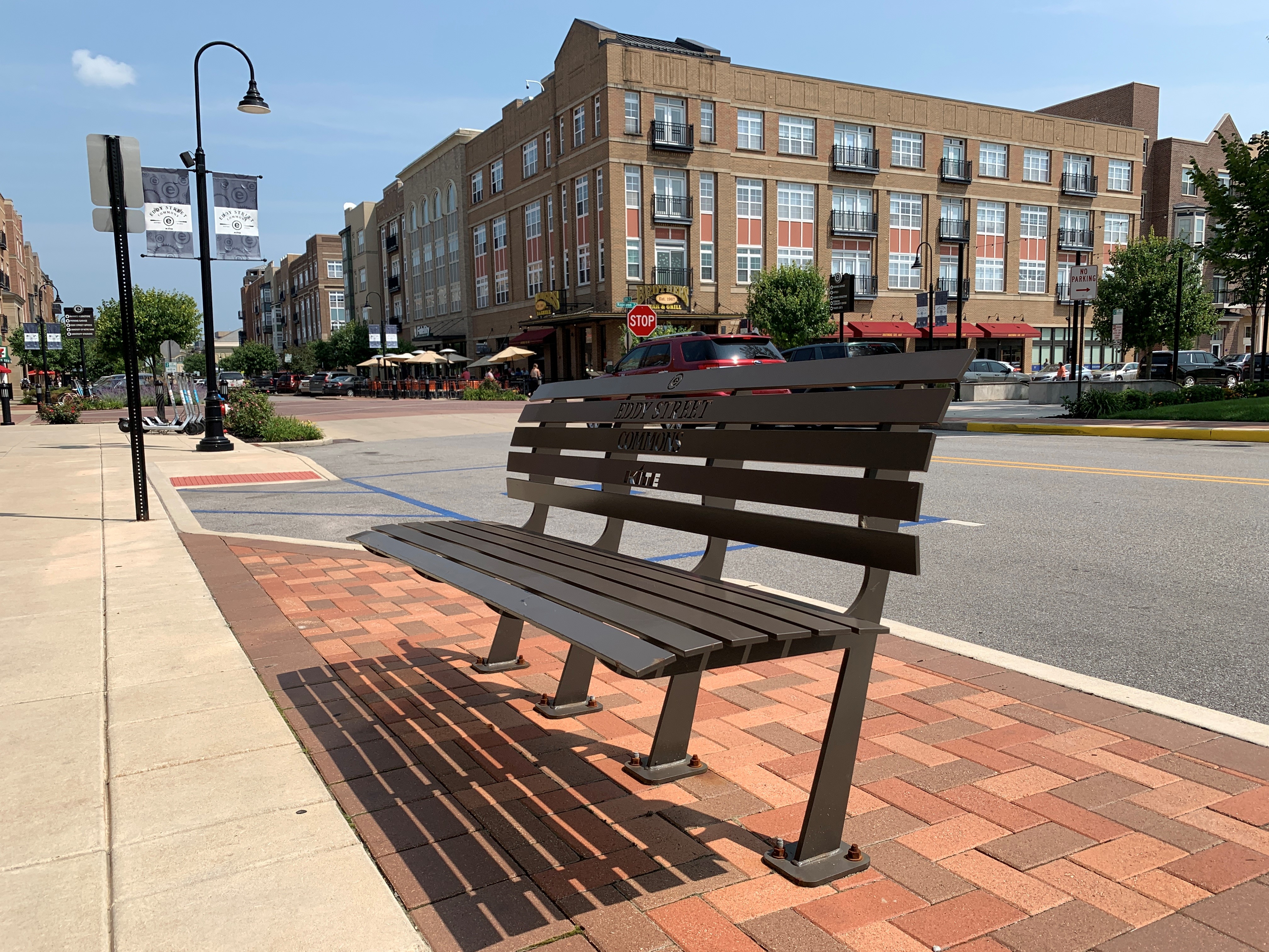 Carson Bench With Back 6Ft Bronze Lasercut Residential Retail Streetscape Southbendin