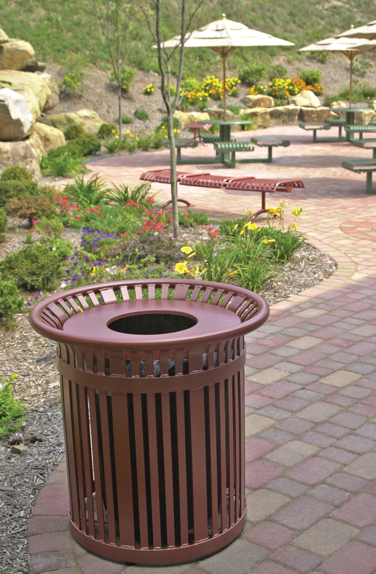 Midtown Litter Receptacle 32Gal Copper Corporate Patio