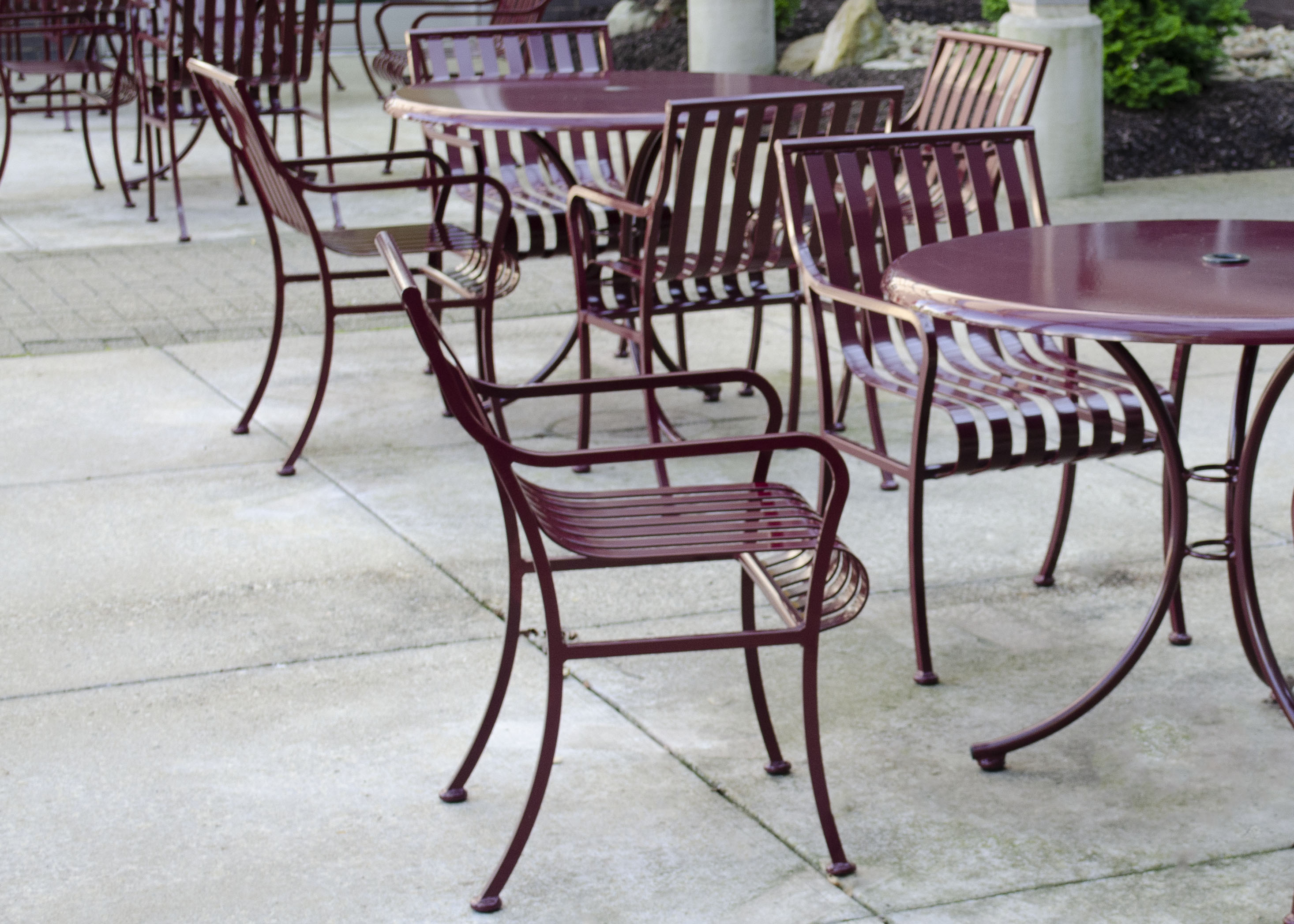 Courtyard Table Set Burgundy Corporate Chair Closeup