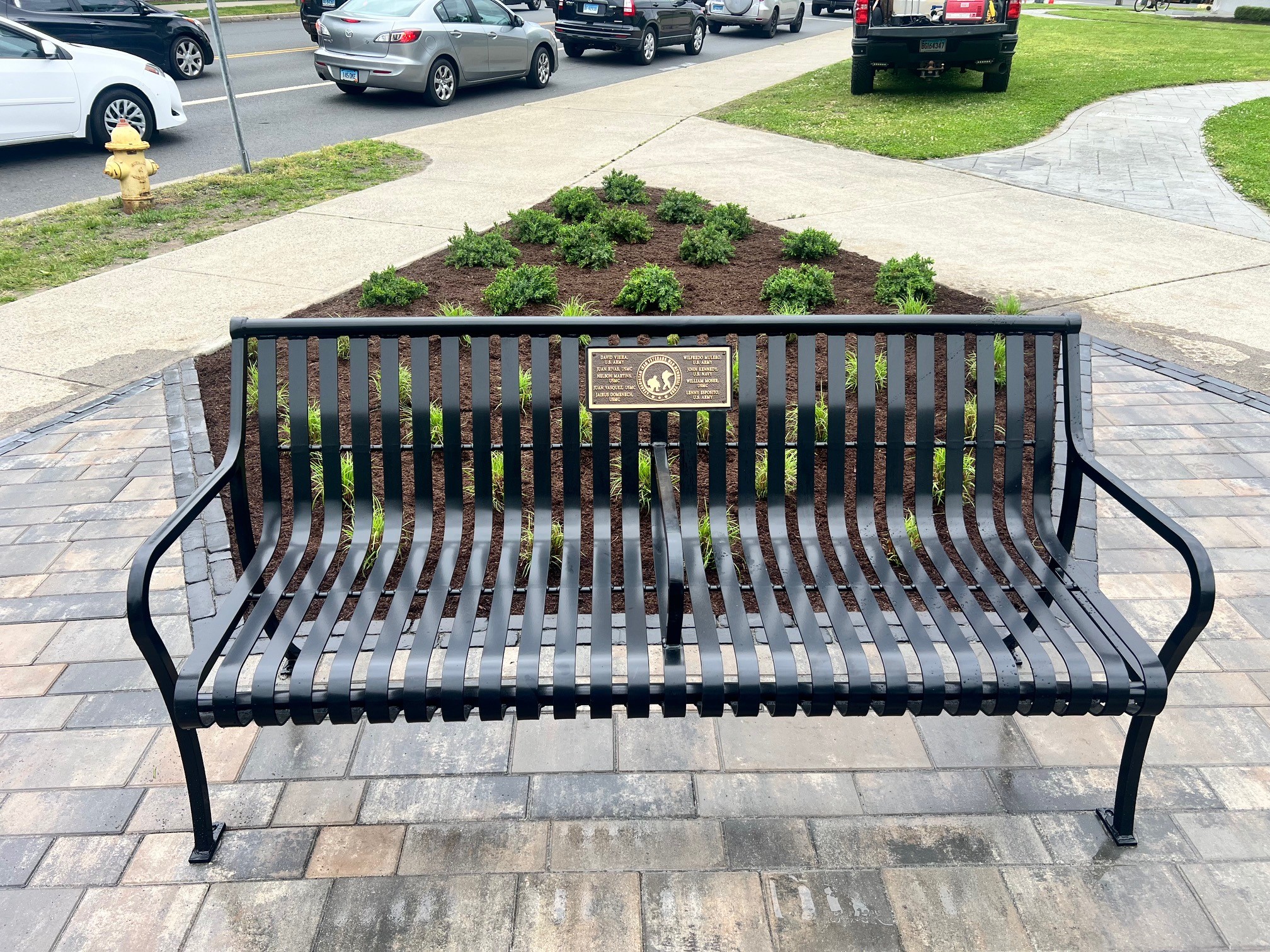 Pullman Bencho With Back Center Arm 6Ft Glossblack Memorial Plaque Municipal Park Danvuryct