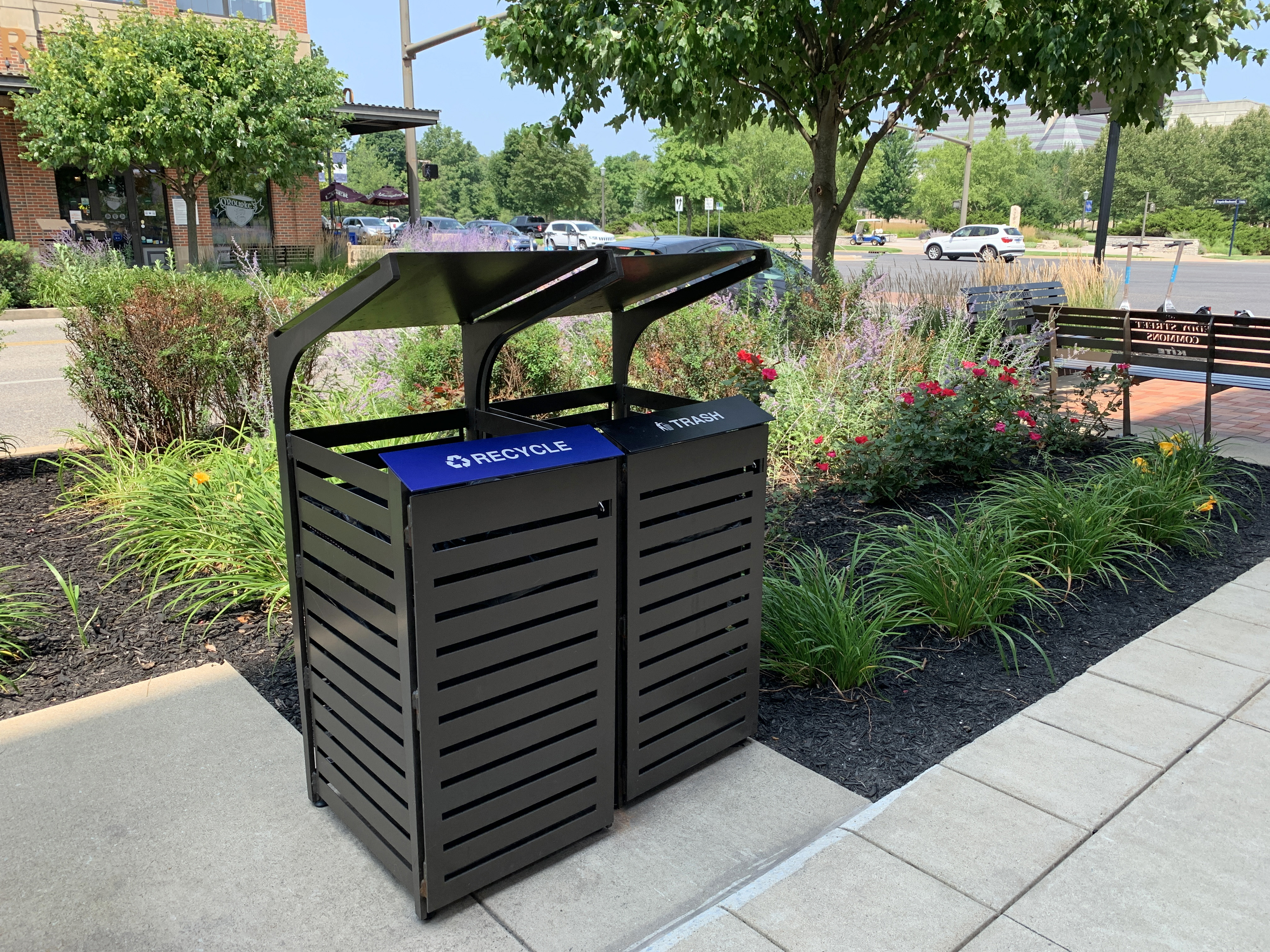 Feature Carson Litter Recycle Receptacle 32Gal Bronze Municipal Streetscape Retail Southbendin