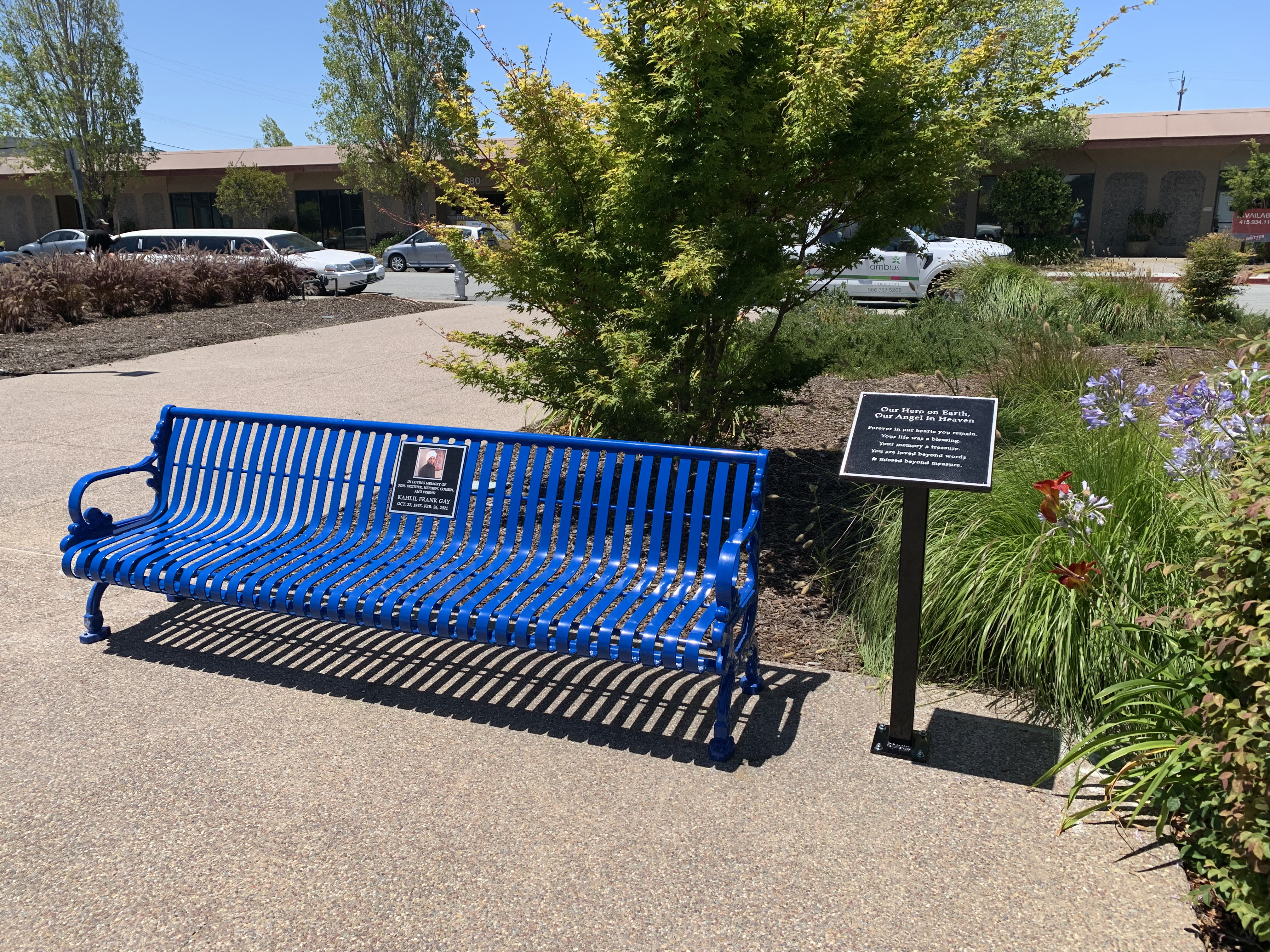 Pullman Bench With Back 8Ft Nantucketblue Plaquestand Corporate Losangelesca