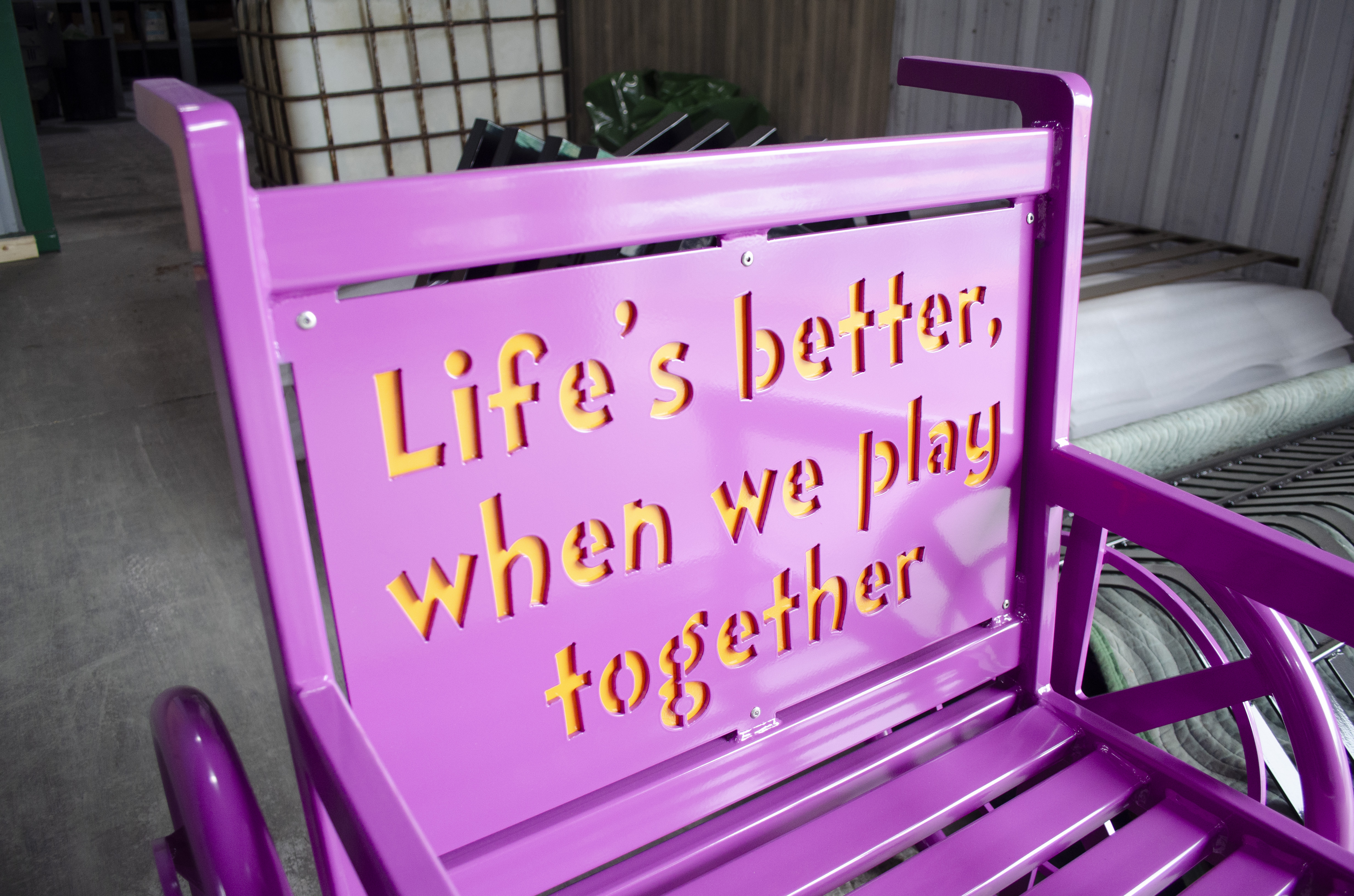 Custom Chair Purple Lasercut Text
