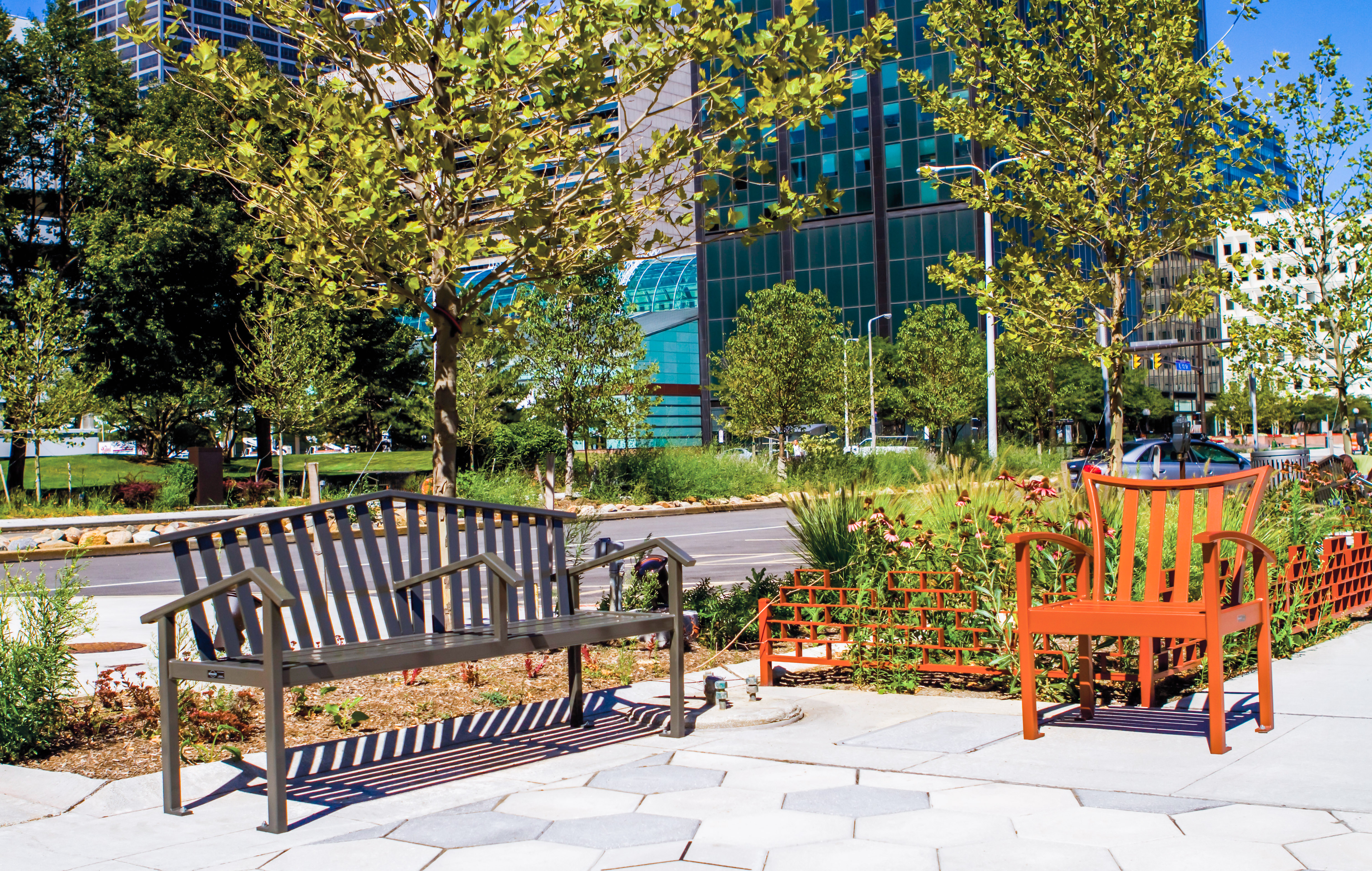 Atticus Bench With Back 6Ft Bronze Exeter Chair Orange Municipal Streetscape Corporate OH